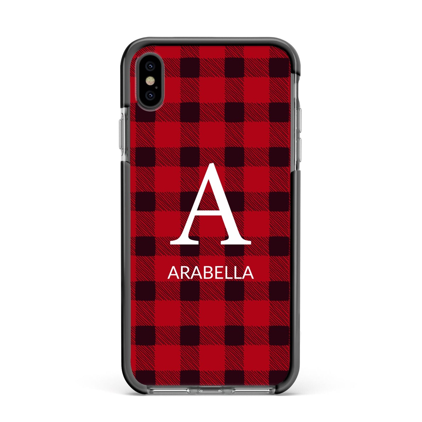 Tartan Christmas Personalised Apple iPhone Xs Max Impact Case Black Edge on Black Phone