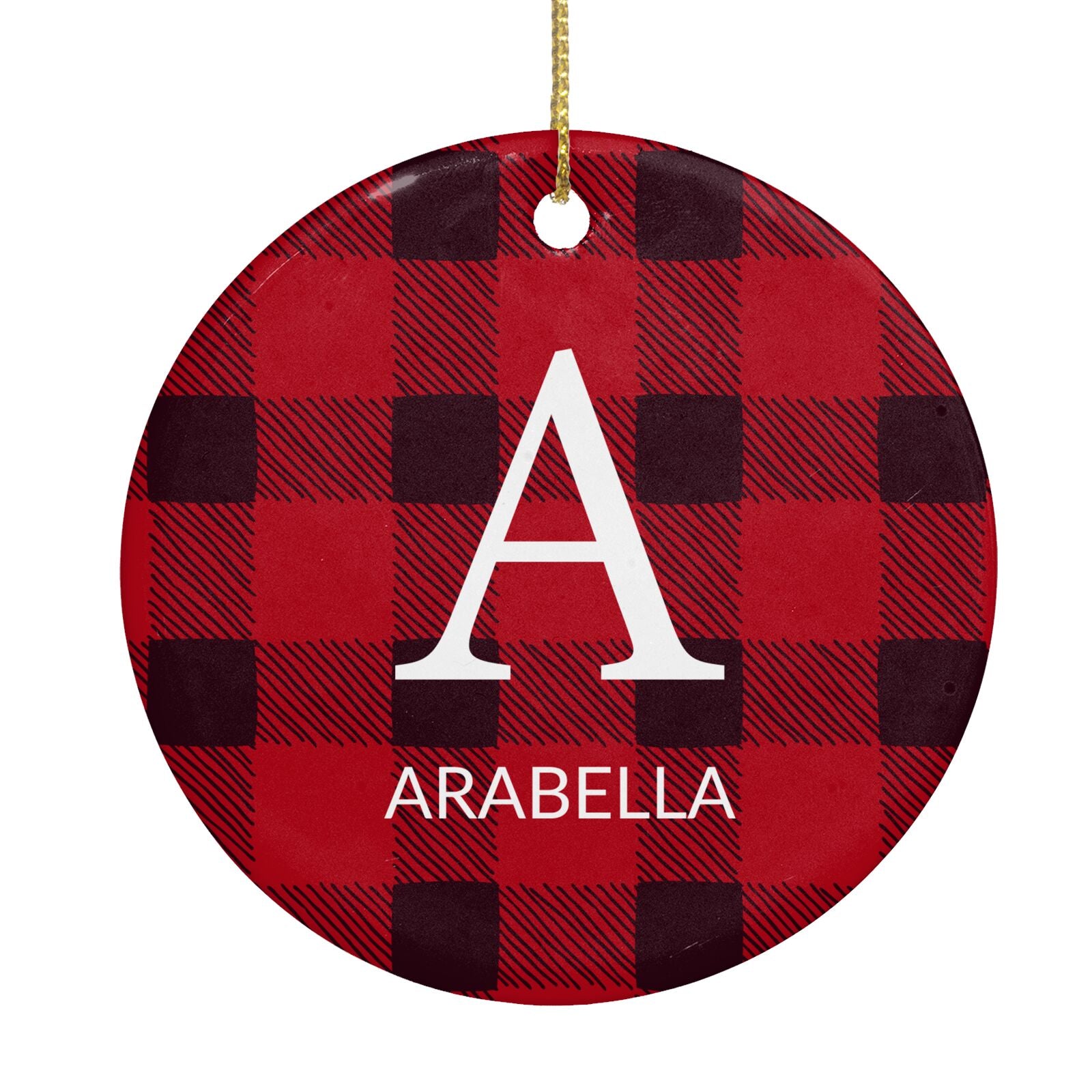 Tartan Christmas Personalised Circle Decoration Back Image