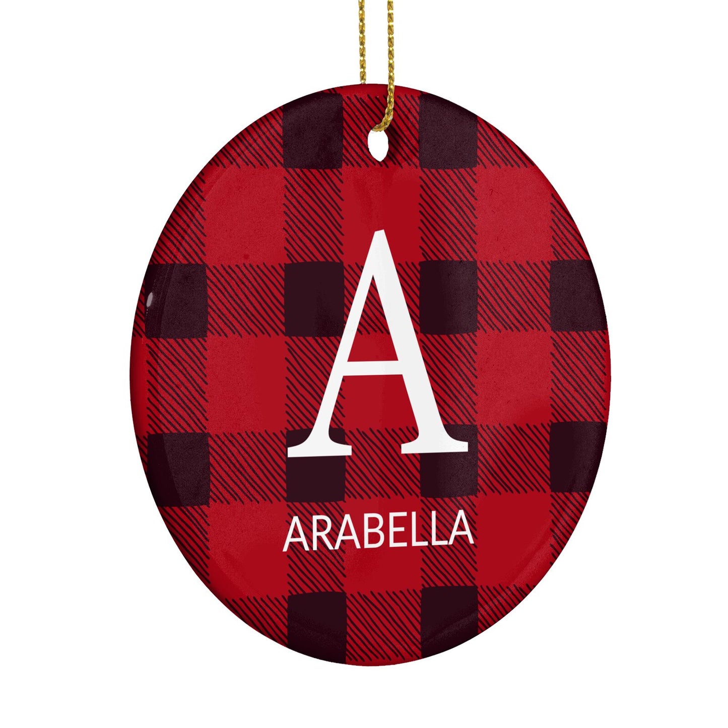 Tartan Christmas Personalised Circle Decoration Side Angle