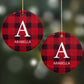 Tartan Christmas Personalised Round Decoration on Christmas Background