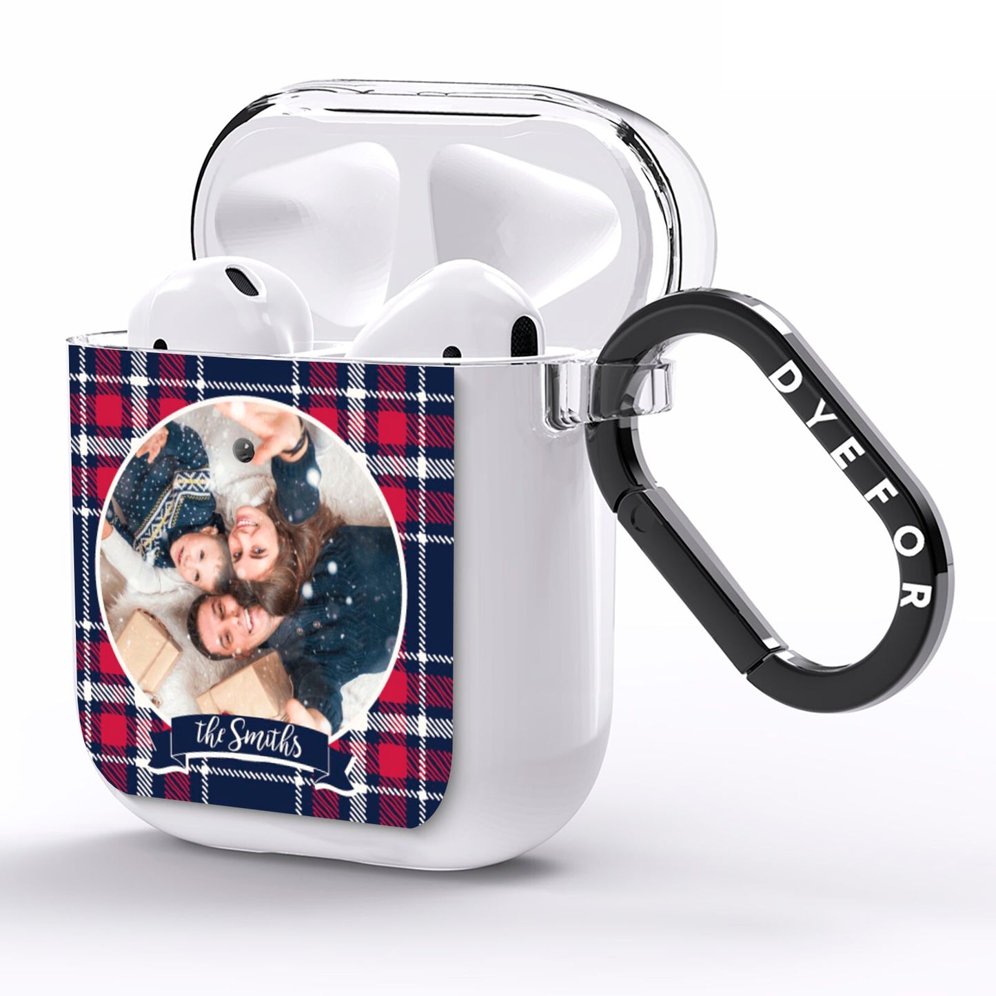 Tartan Christmas Photo Personalised AirPods Clear Case Side Image