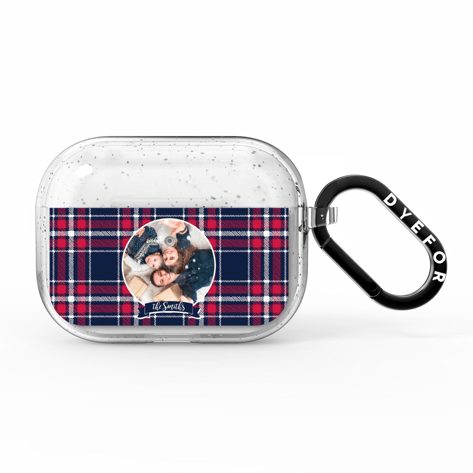 Tartan Christmas Photo Personalised AirPods Pro Glitter Case