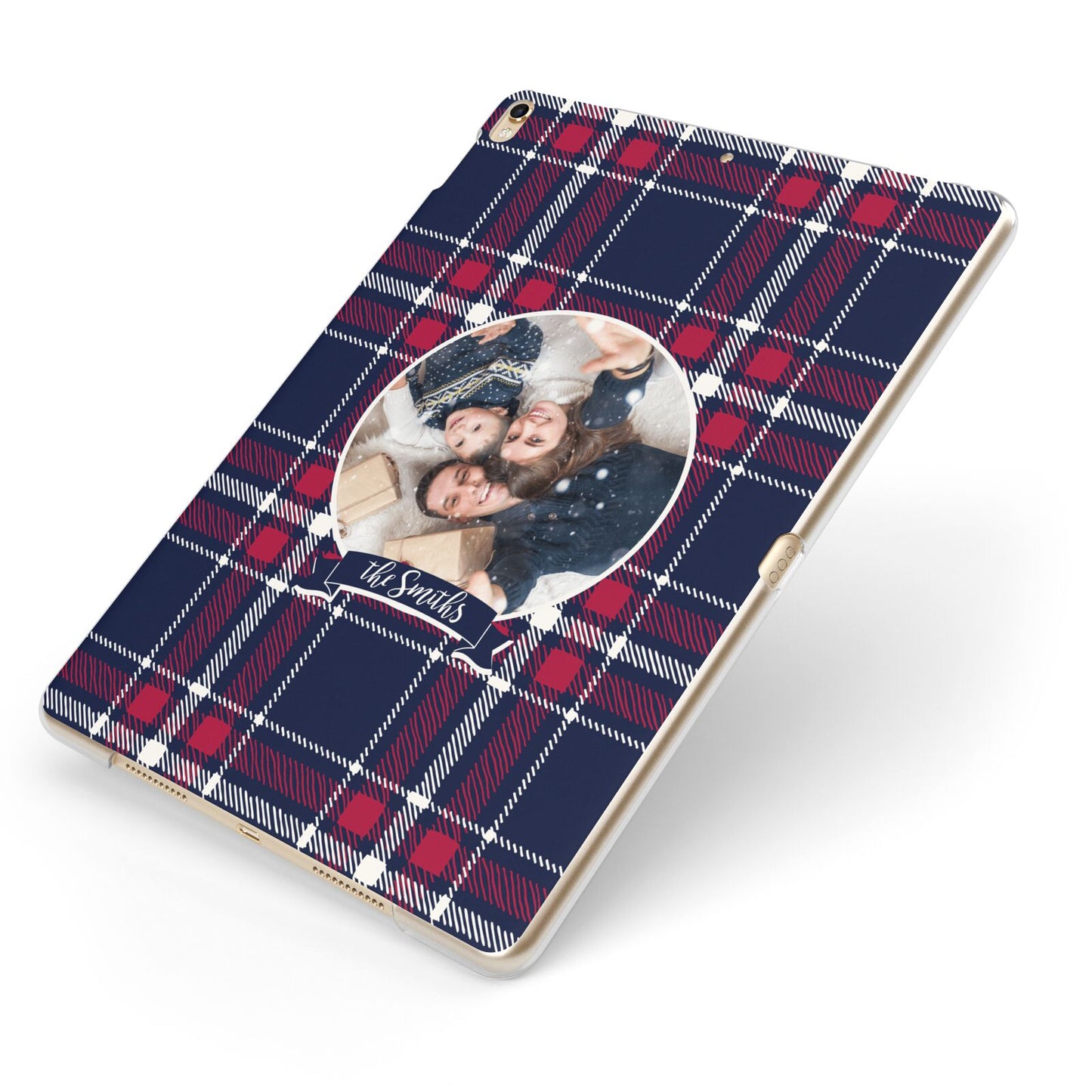Tartan Christmas Photo Personalised Apple iPad Case on Gold iPad Side View