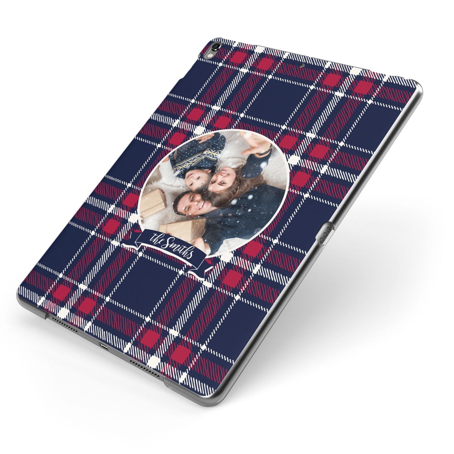 Tartan Christmas Photo Personalised Apple iPad Case on Grey iPad Side View