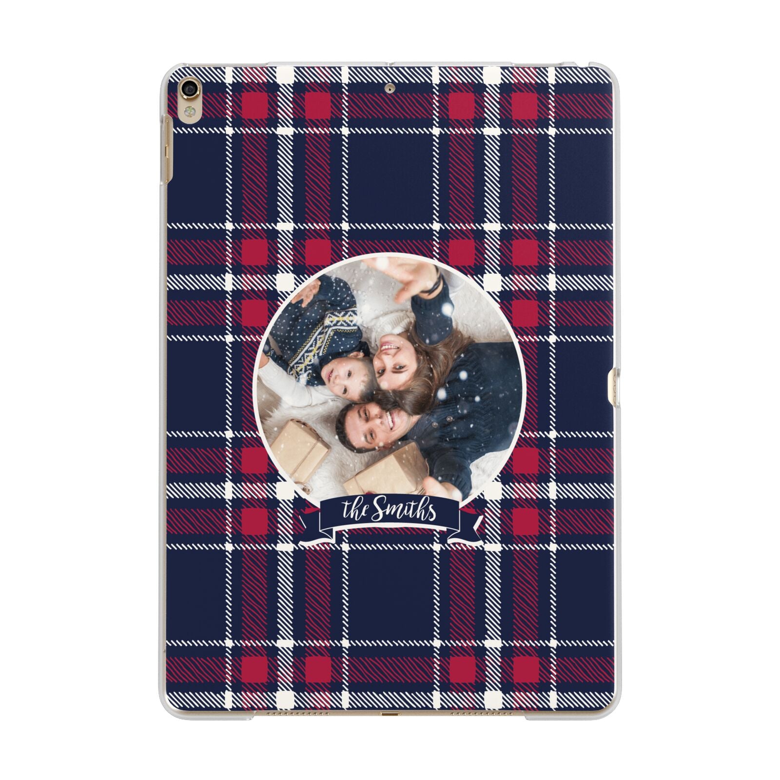 Tartan Christmas Photo Personalised Apple iPad Gold Case