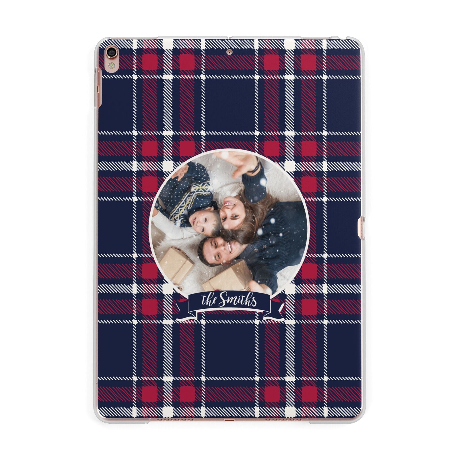 Tartan Christmas Photo Personalised Apple iPad Rose Gold Case