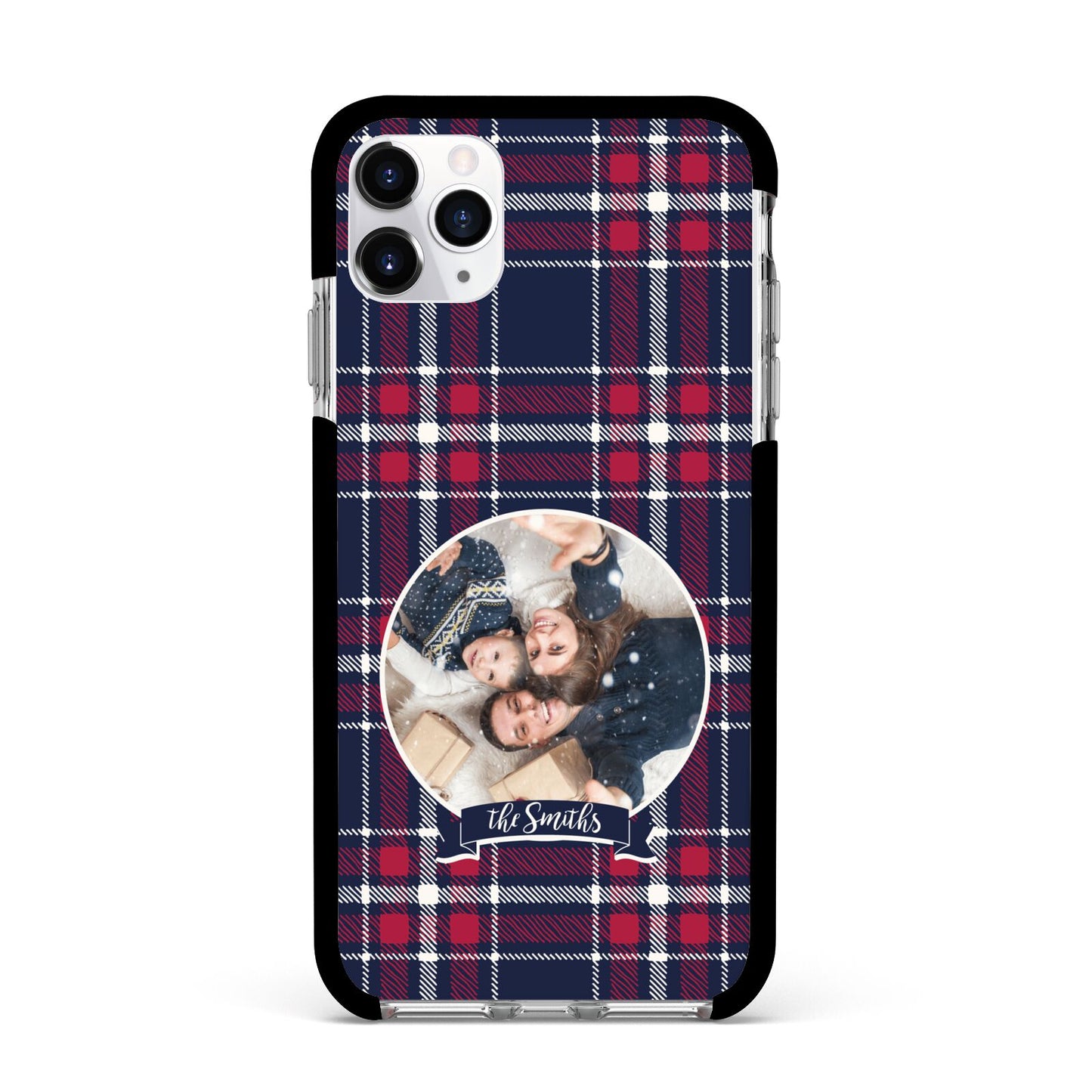 Tartan Christmas Photo Personalised Apple iPhone 11 Pro Max in Silver with Black Impact Case