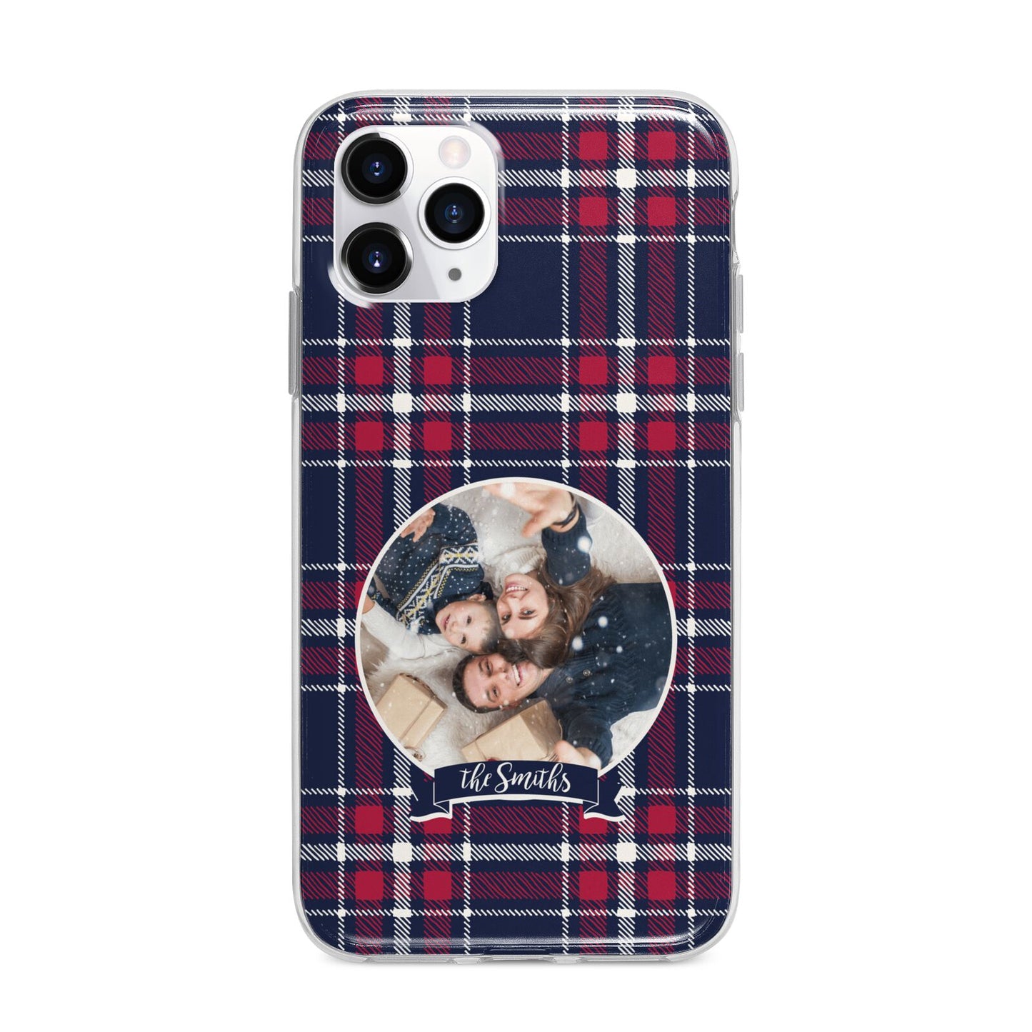 Tartan Christmas Photo Personalised Apple iPhone 11 Pro Max in Silver with Bumper Case