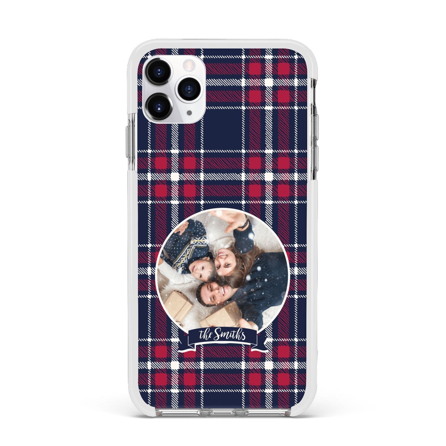 Tartan Christmas Photo Personalised Apple iPhone 11 Pro Max in Silver with White Impact Case