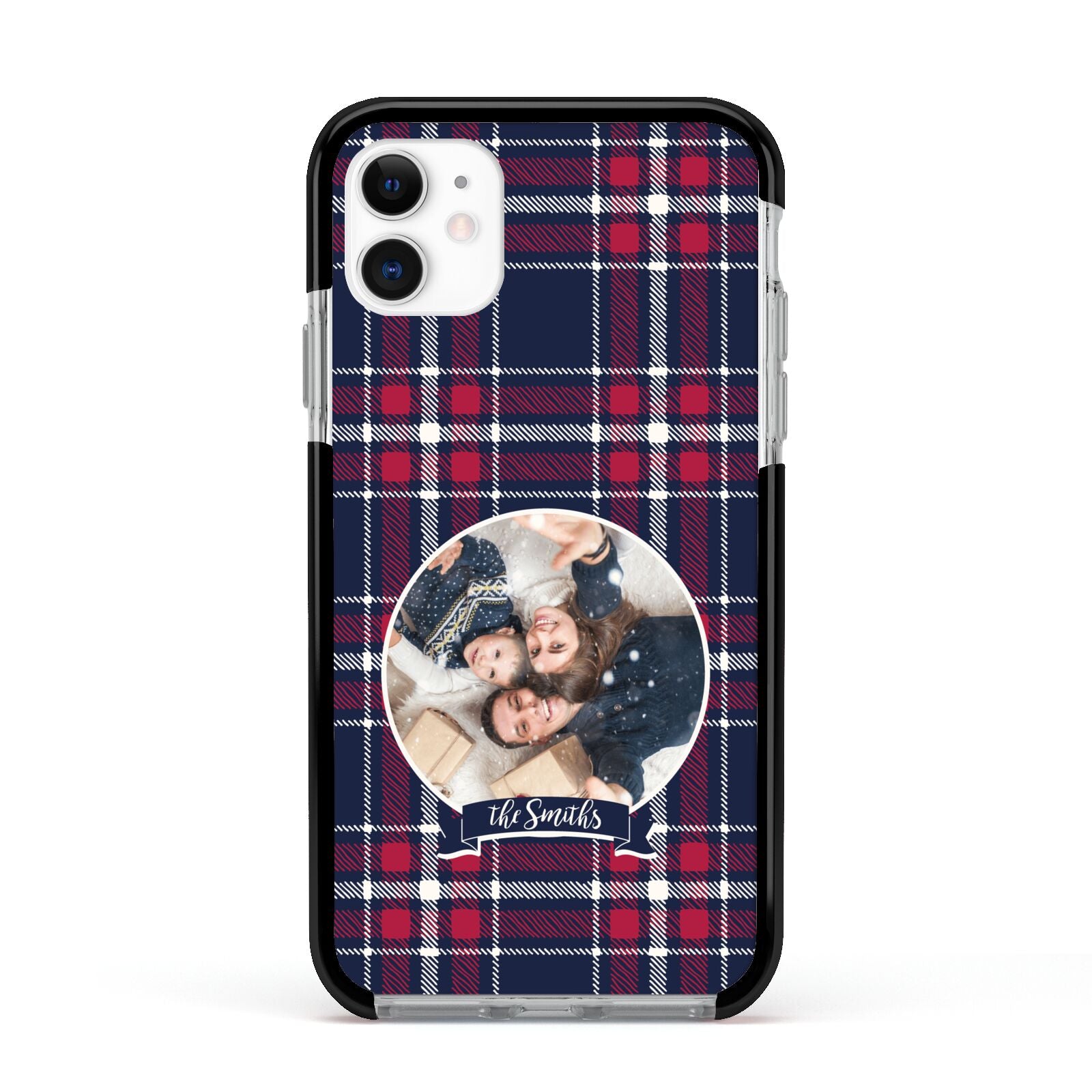 Tartan Christmas Photo Personalised Apple iPhone 11 in White with Black Impact Case