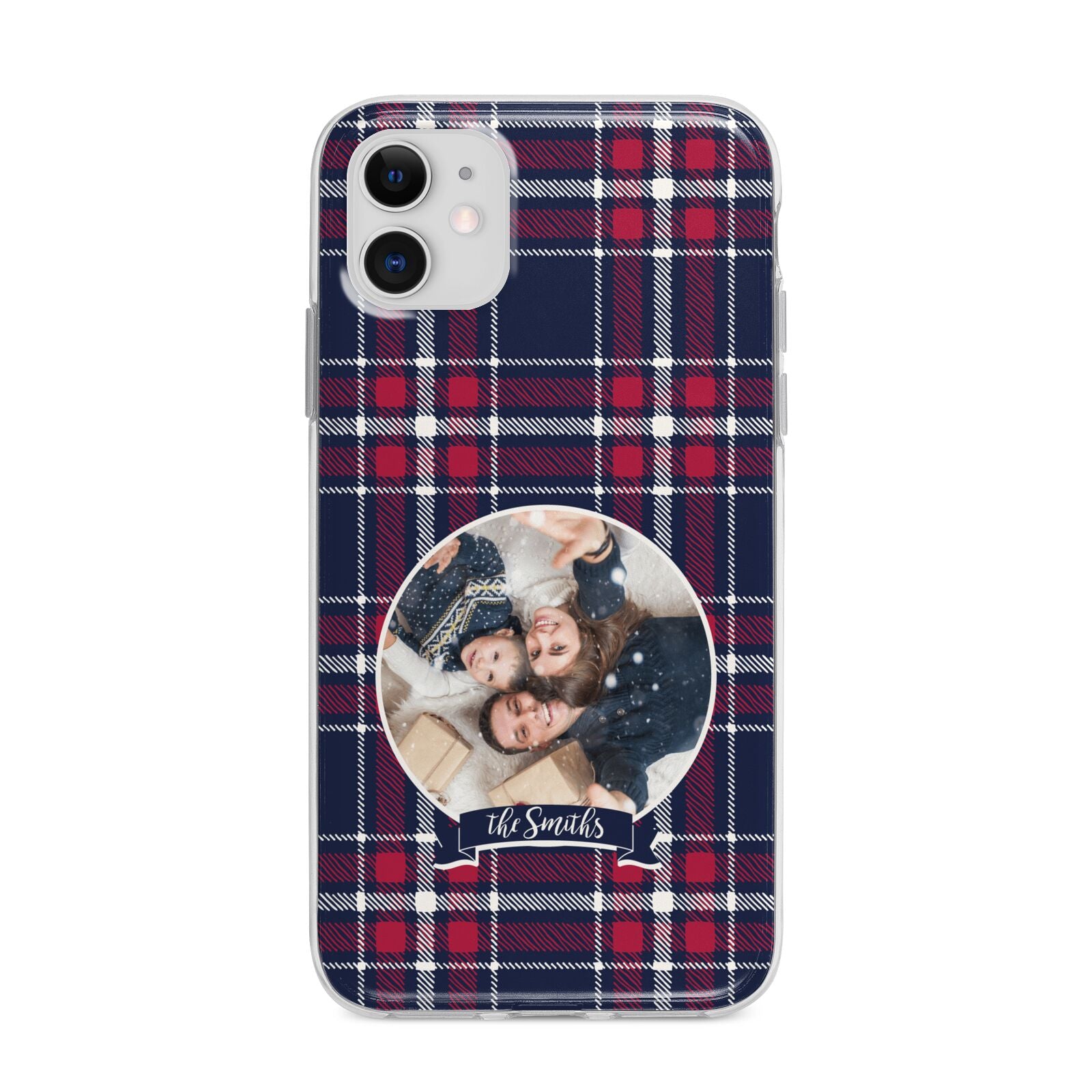 Tartan Christmas Photo Personalised Apple iPhone 11 in White with Bumper Case
