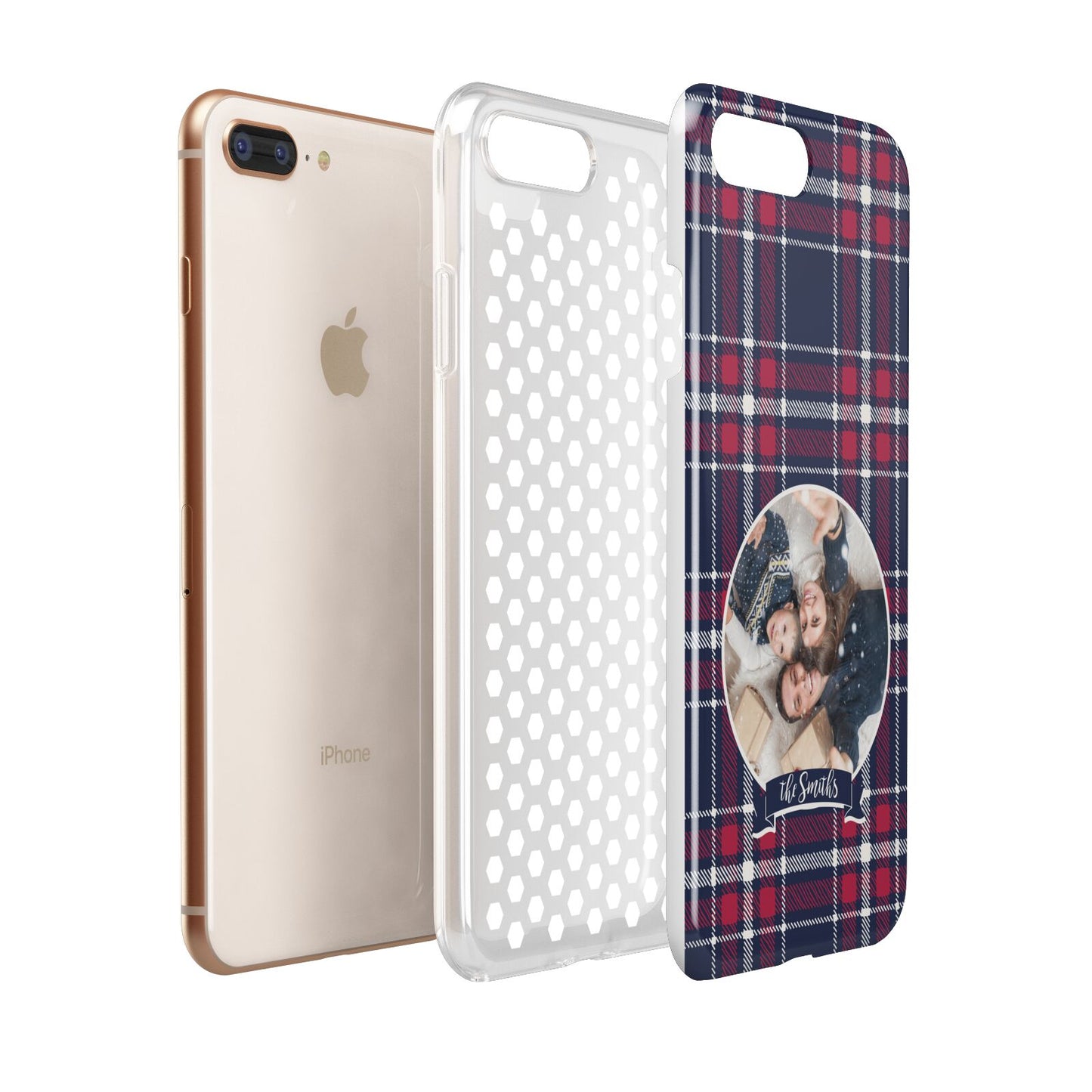 Tartan Christmas Photo Personalised Apple iPhone 7 8 Plus 3D Tough Case Expanded View