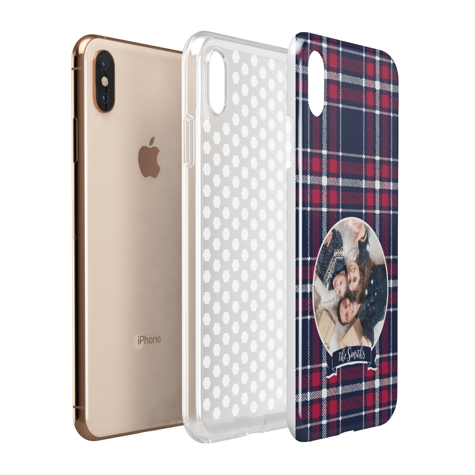Tartan Christmas Photo Personalised Apple iPhone Xs Max 3D Tough Case Expanded View
