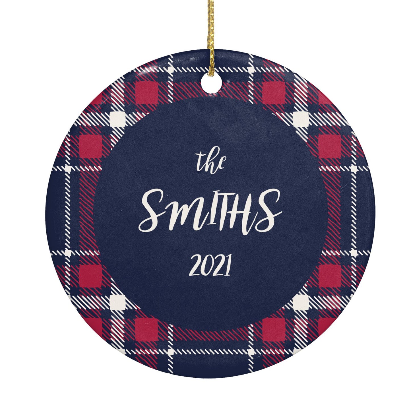 Tartan Christmas Photo Personalised Circle Decoration Back Image