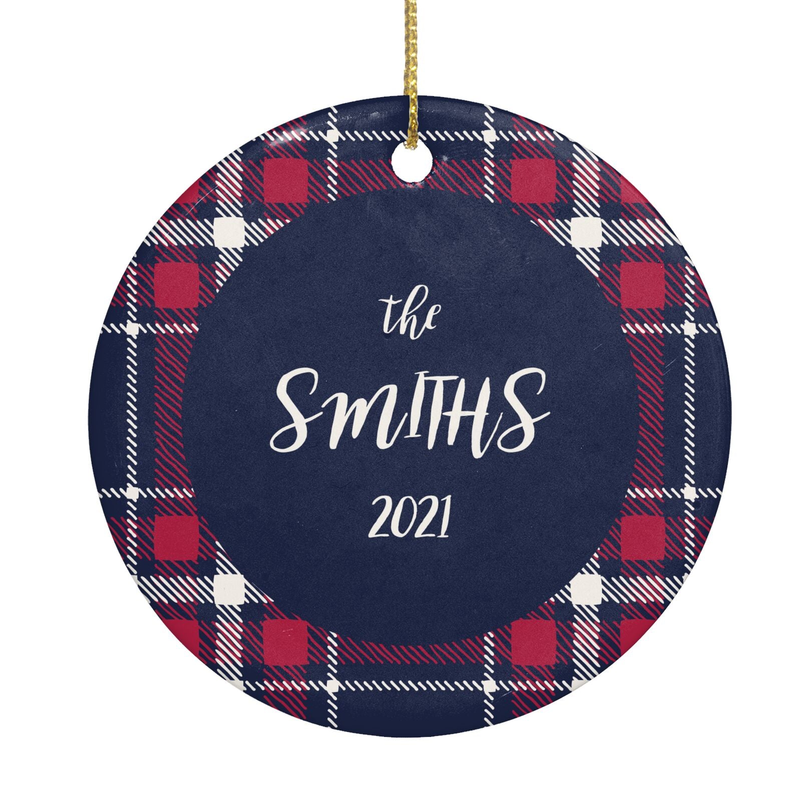 Tartan Christmas Photo Personalised Circle Decoration Back Image