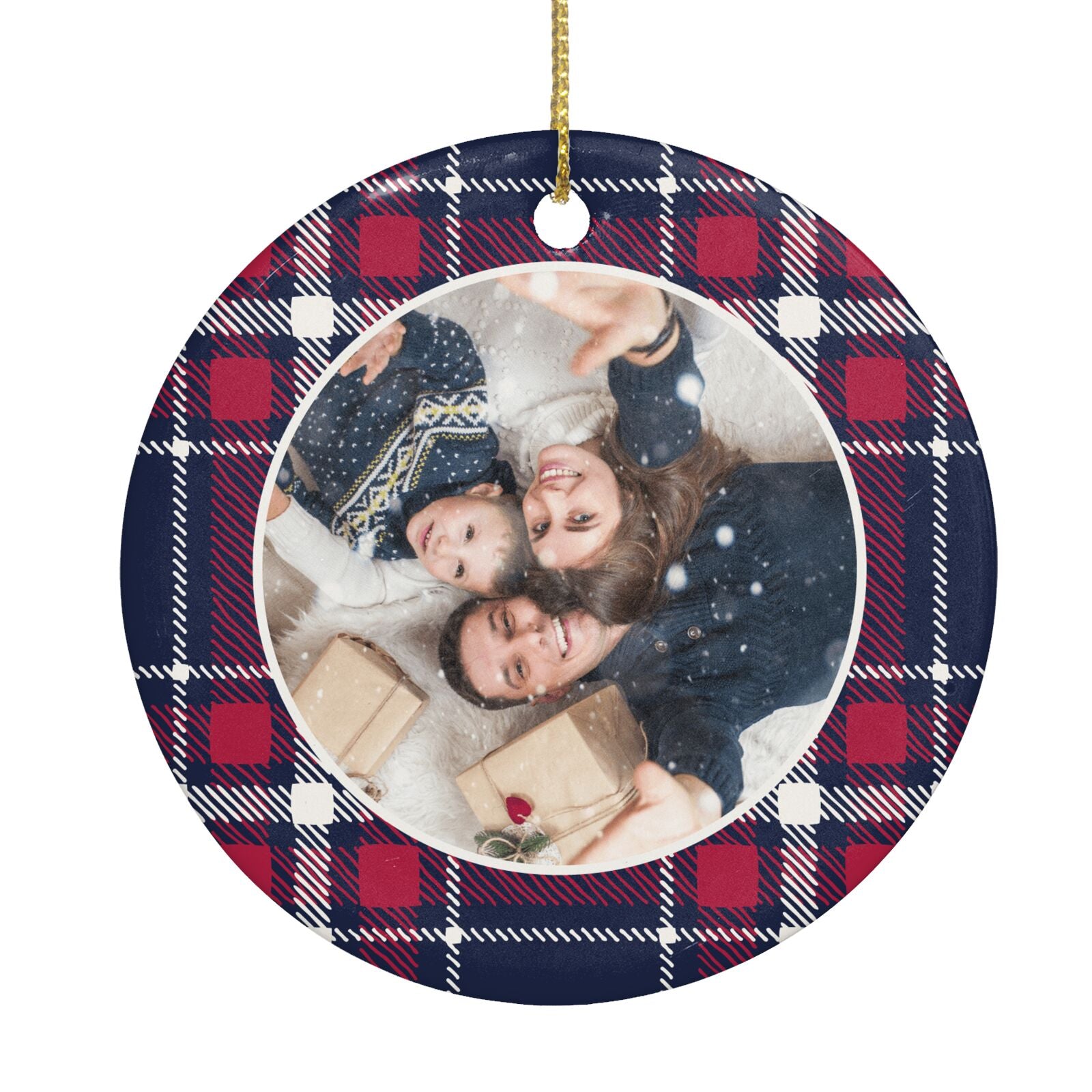 Tartan Christmas Photo Personalised Circle Decoration
