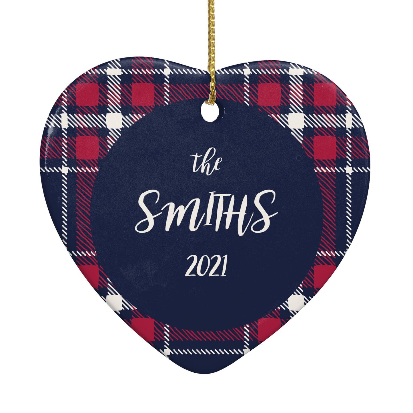 Tartan Christmas Photo Personalised Heart Decoration Back Image