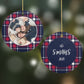 Tartan Christmas Photo Personalised Round Decoration on Christmas Background
