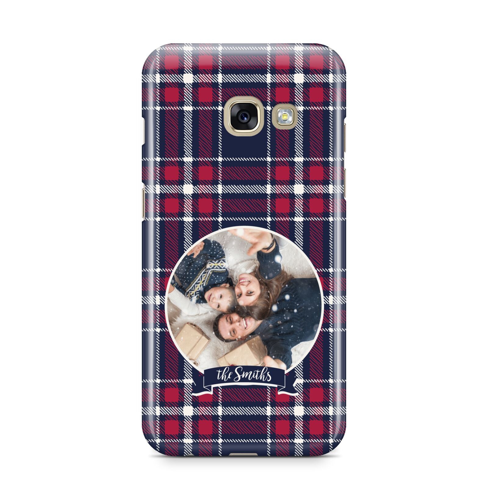 Tartan Christmas Photo Personalised Samsung Galaxy A3 2017 Case on gold phone
