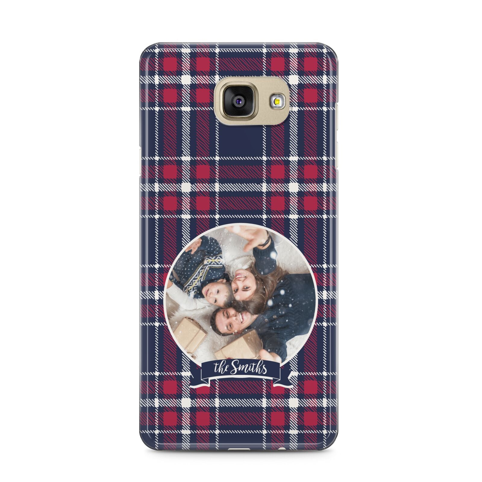 Tartan Christmas Photo Personalised Samsung Galaxy A5 2016 Case on gold phone