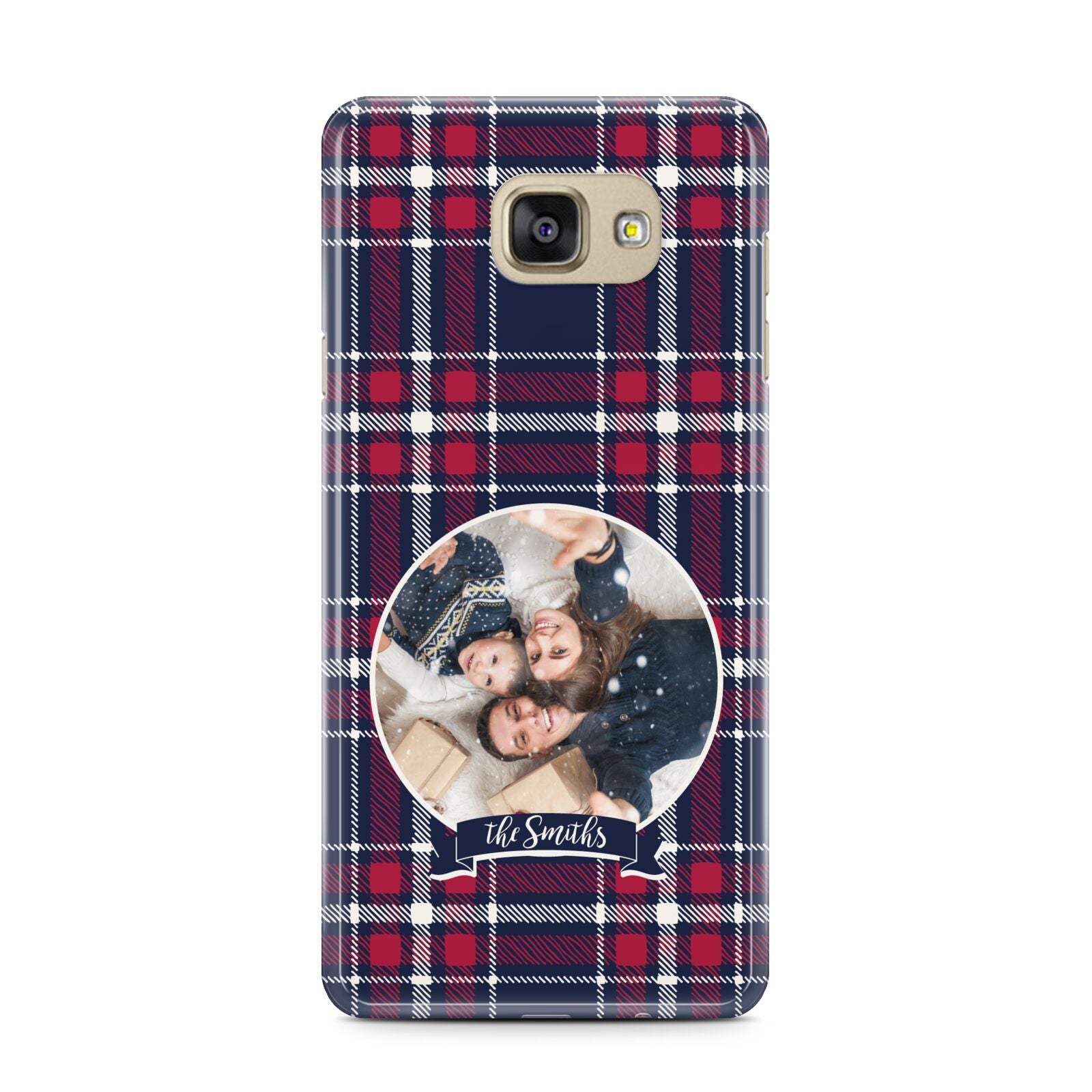 Tartan Christmas Photo Personalised Samsung Galaxy A7 2016 Case on gold phone