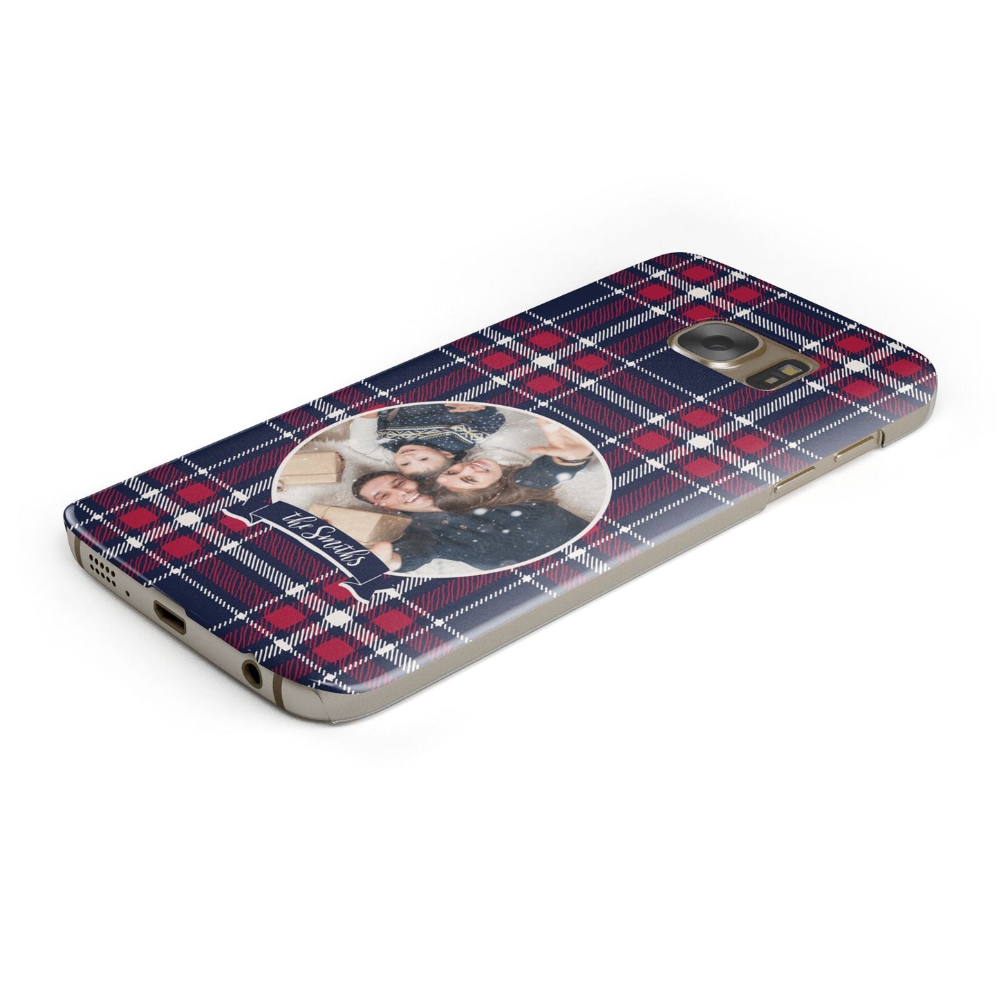 Tartan Christmas Photo Personalised Samsung Galaxy Case Bottom Cutout