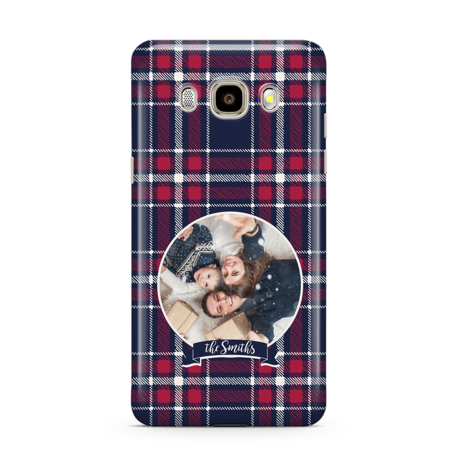 Tartan Christmas Photo Personalised Samsung Galaxy J7 2016 Case on gold phone
