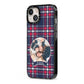 Tartan Christmas Photo Personalised iPhone 13 Black Impact Case Side Angle on Silver phone