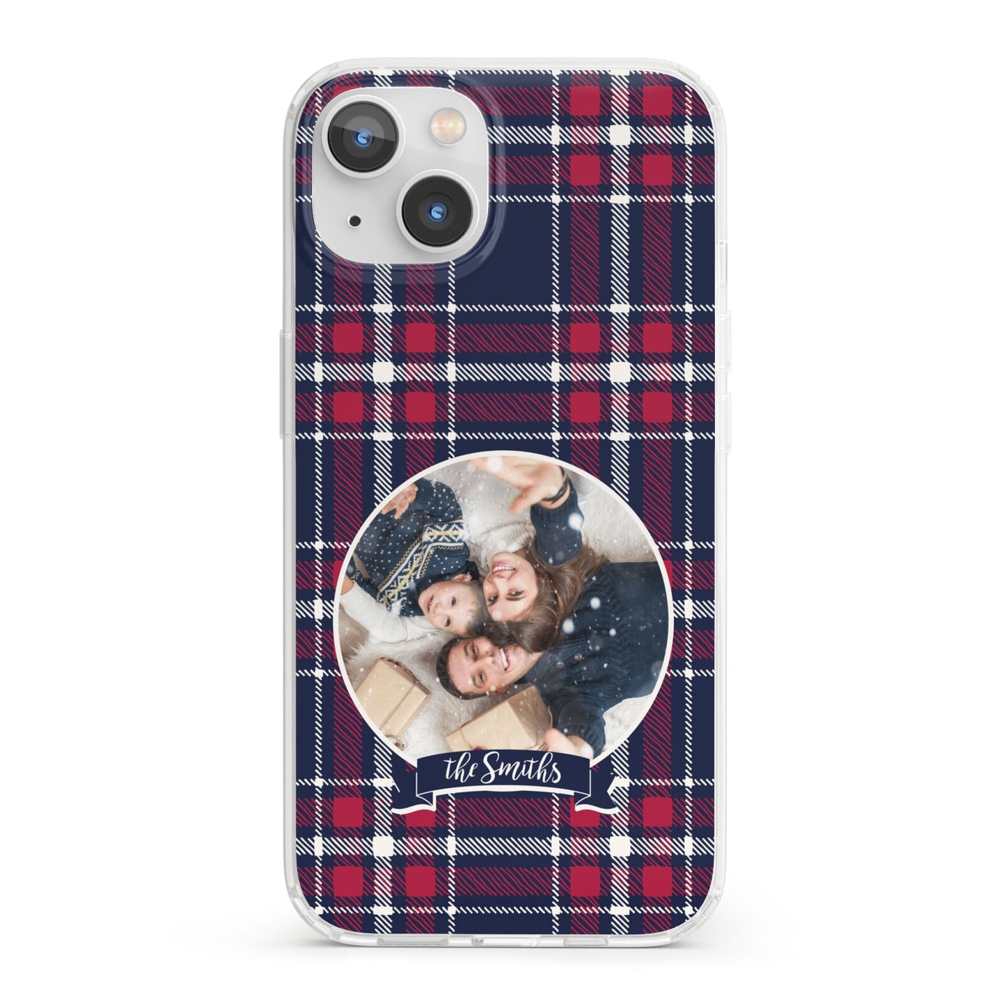 Tartan Christmas Photo Personalised iPhone 13 Clear Bumper Case