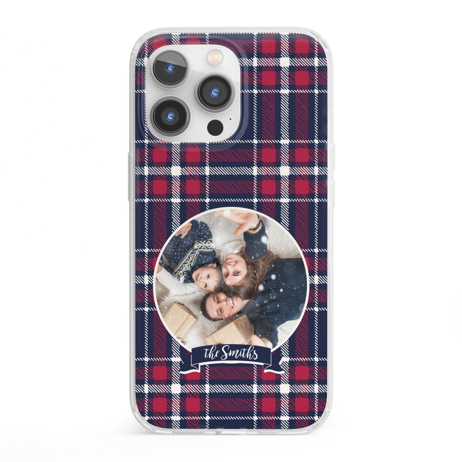 Tartan Christmas Photo Personalised iPhone 13 Pro Clear Bumper Case