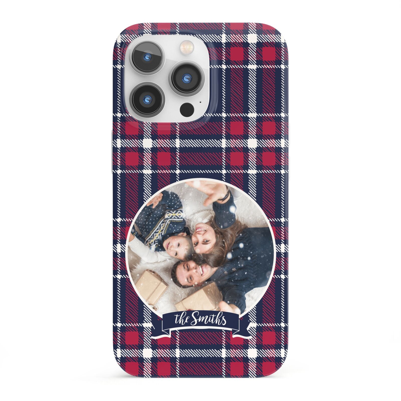 Tartan Christmas Photo Personalised iPhone 13 Pro Full Wrap 3D Snap Case