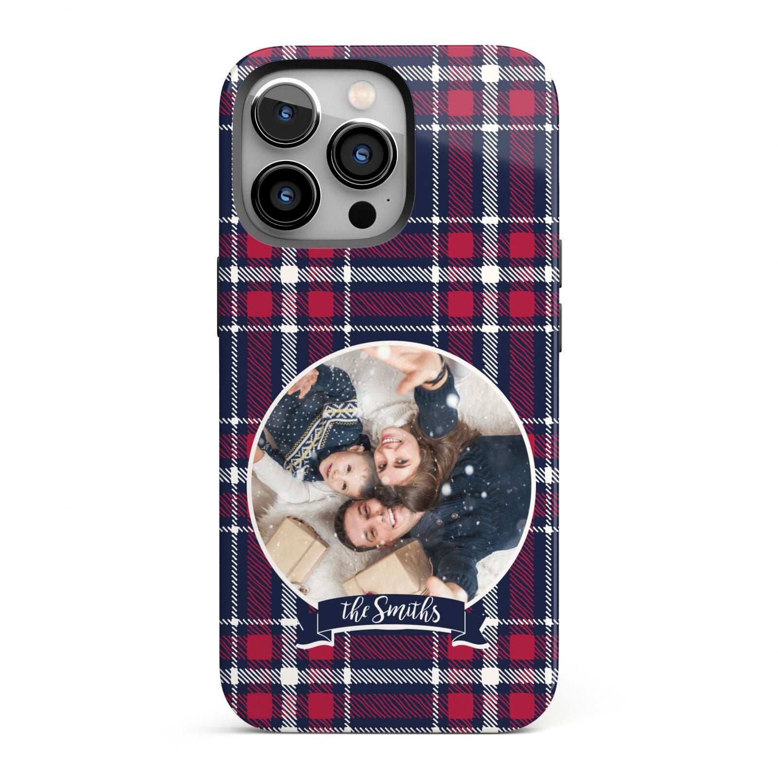 Tartan Christmas Photo Personalised iPhone 13 Pro Full Wrap 3D Tough Case