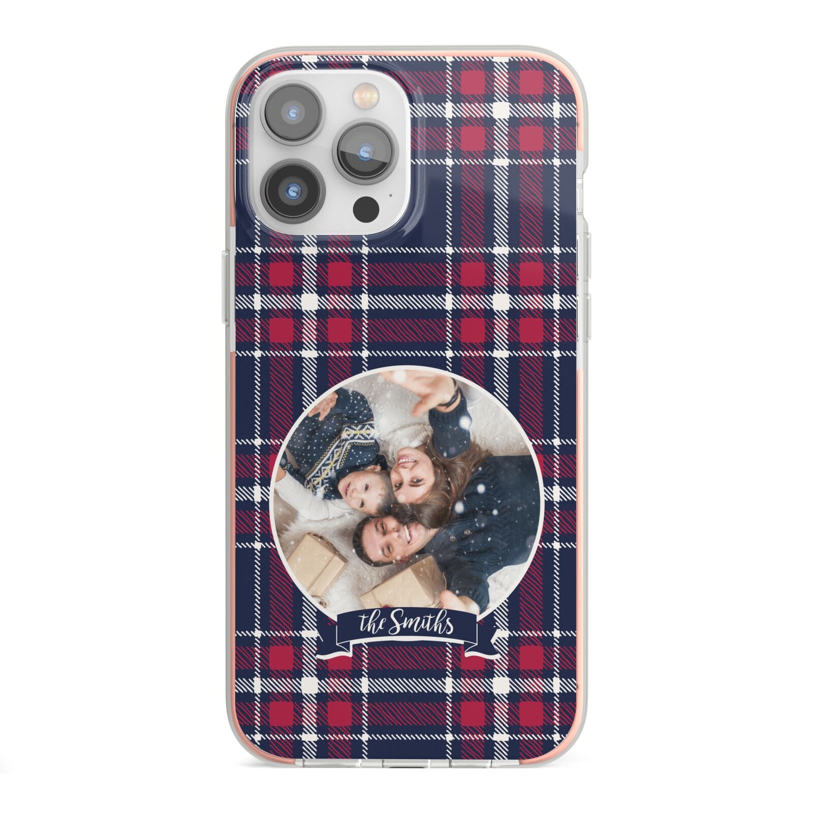Tartan Christmas Photo Personalised iPhone 13 Pro Max TPU Impact Case with Pink Edges