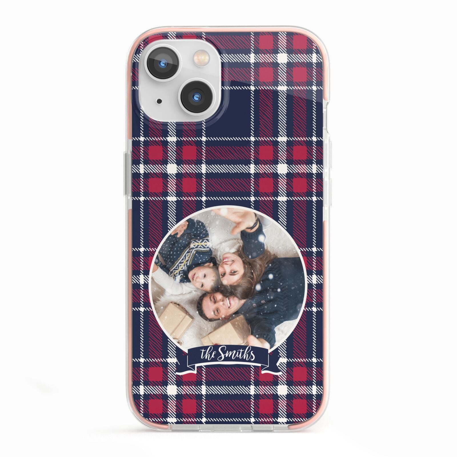 Tartan Christmas Photo Personalised iPhone 13 TPU Impact Case with Pink Edges