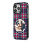 Tartan Christmas Photo Personalised iPhone 14 Pro Max Black Impact Case Side Angle on Silver phone