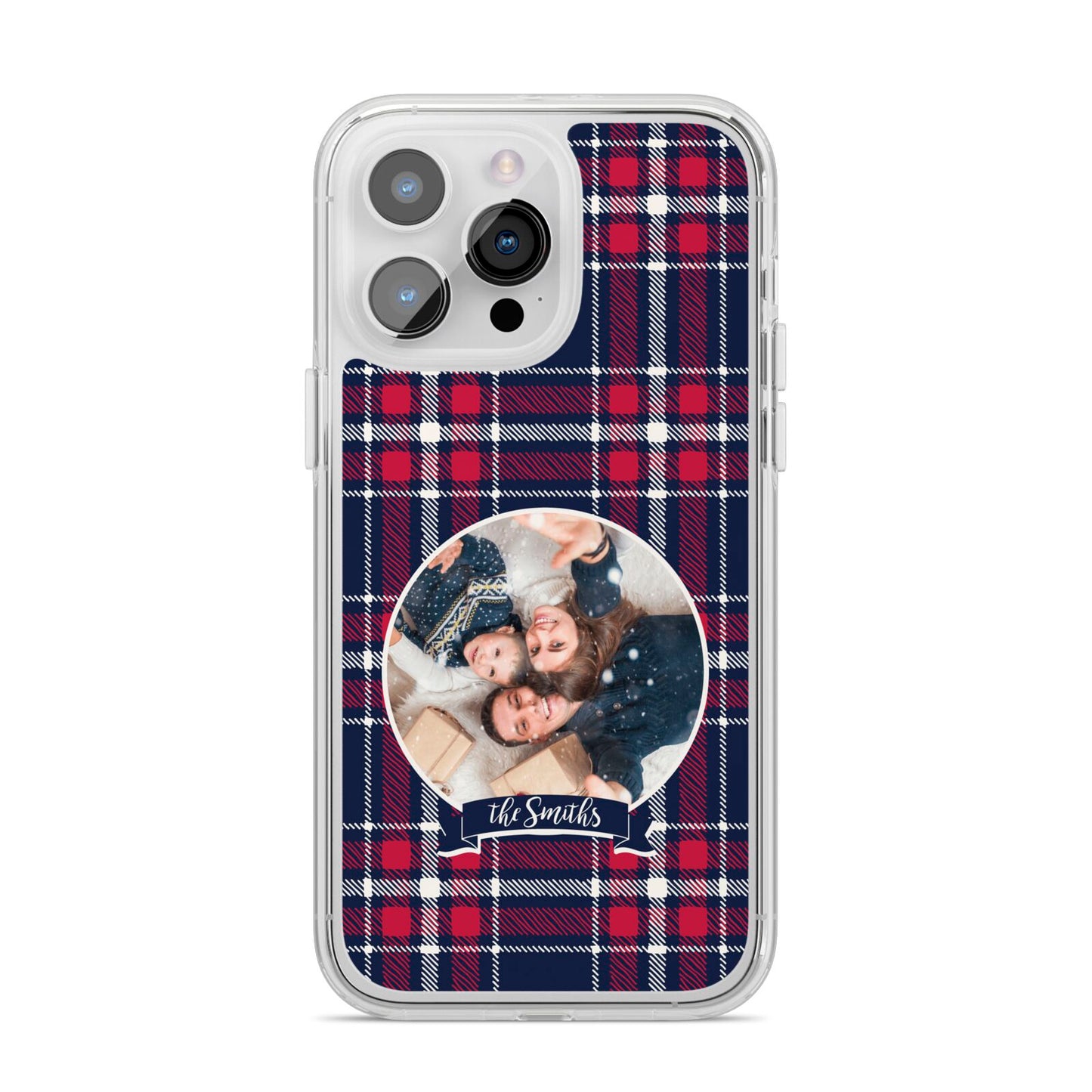 Tartan Christmas Photo Personalised iPhone 14 Pro Max Clear Tough Case Silver