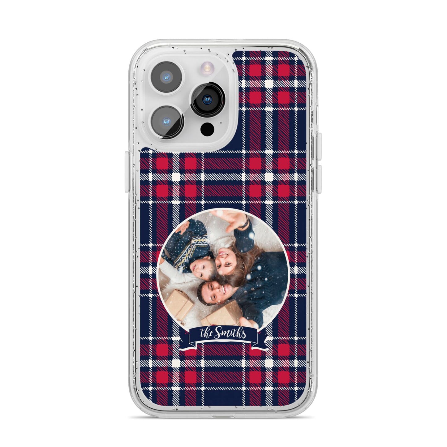 Tartan Christmas Photo Personalised iPhone 14 Pro Max Glitter Tough Case Silver