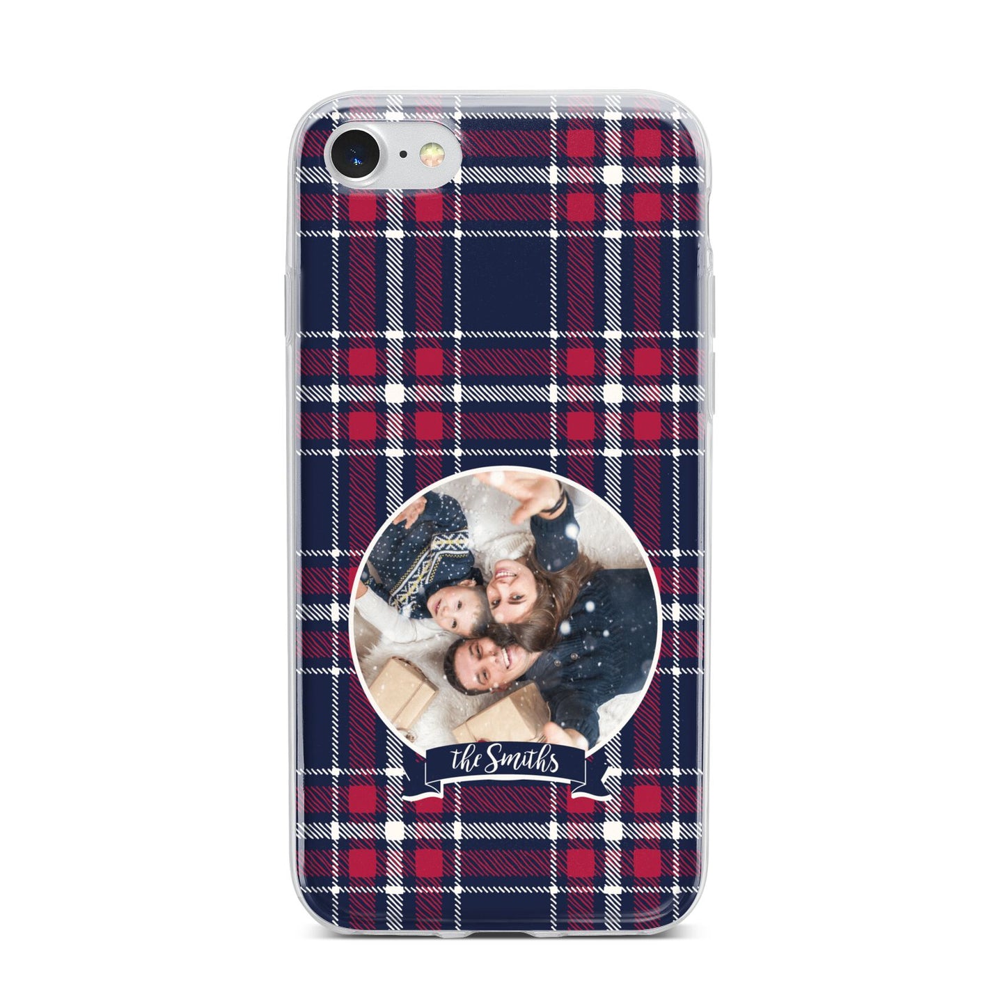 Tartan Christmas Photo Personalised iPhone 7 Bumper Case on Silver iPhone