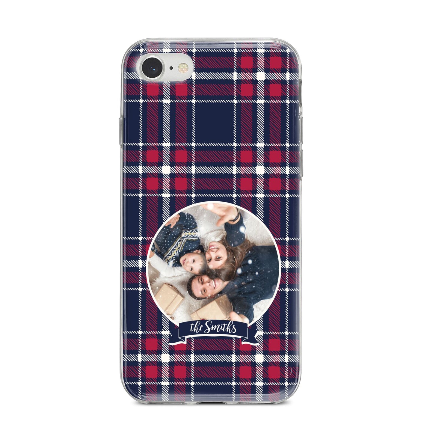 Tartan Christmas Photo Personalised iPhone 8 Bumper Case on Silver iPhone