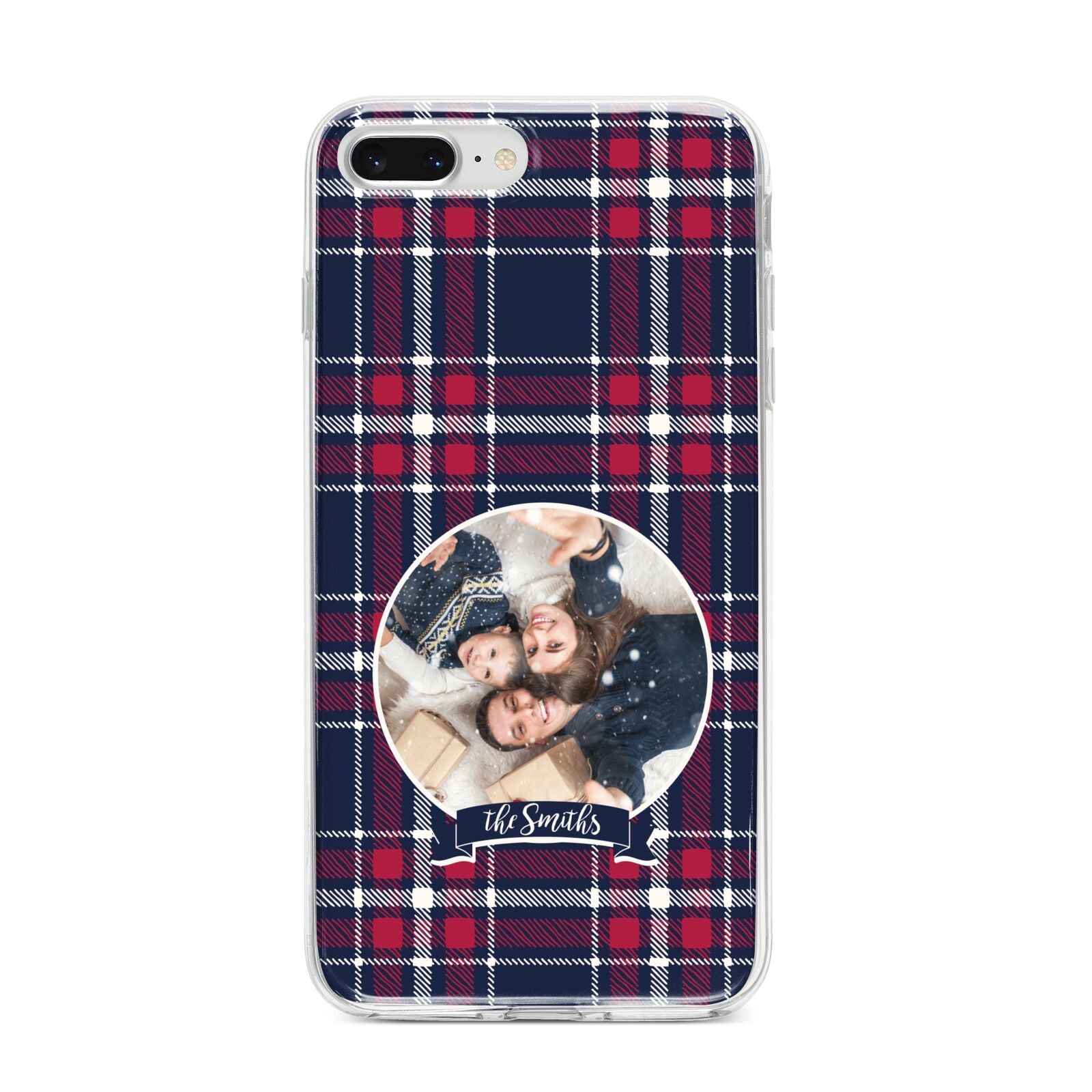 Tartan Christmas Photo Personalised iPhone 8 Plus Bumper Case on Silver iPhone