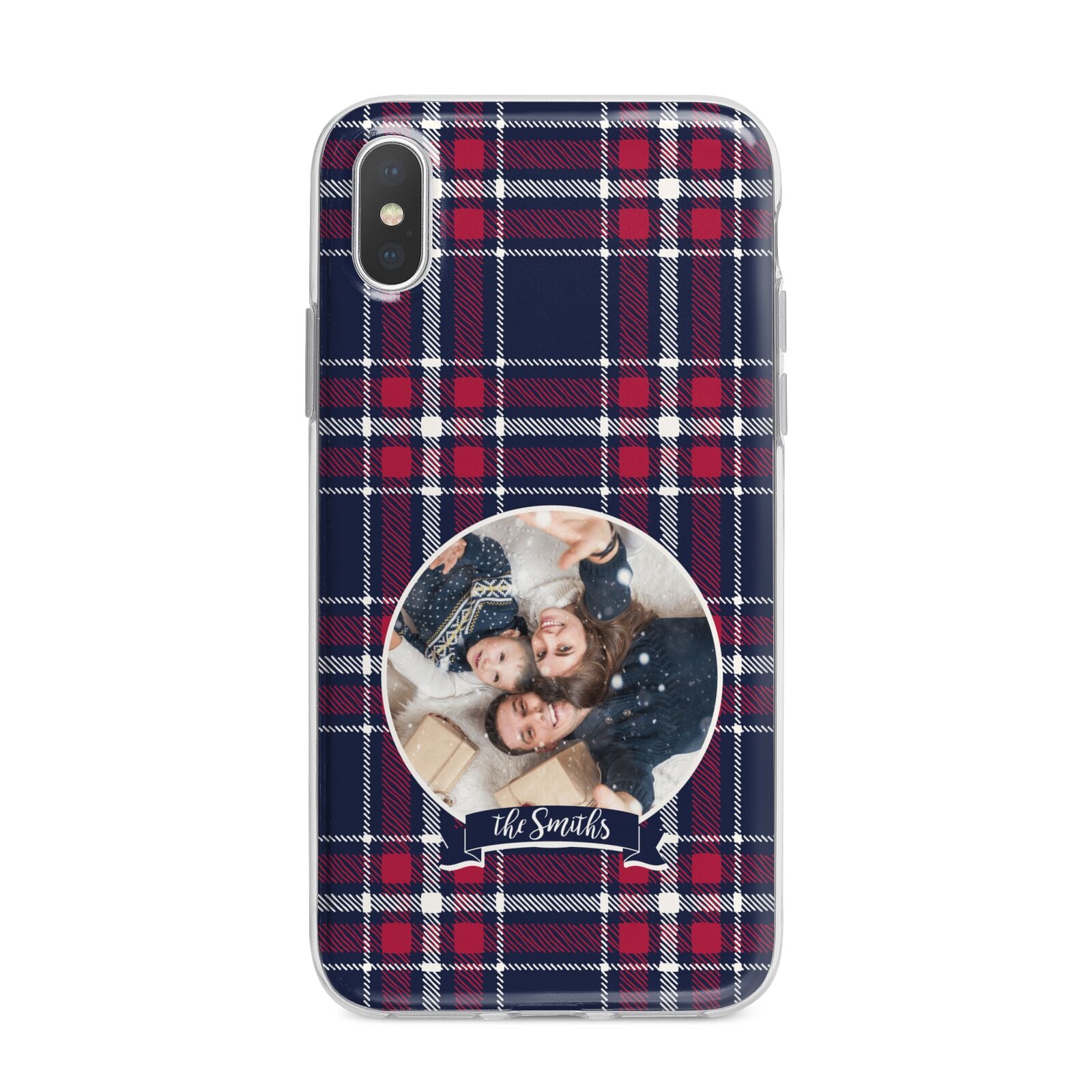 Tartan Christmas Photo Personalised iPhone X Bumper Case on Silver iPhone Alternative Image 1