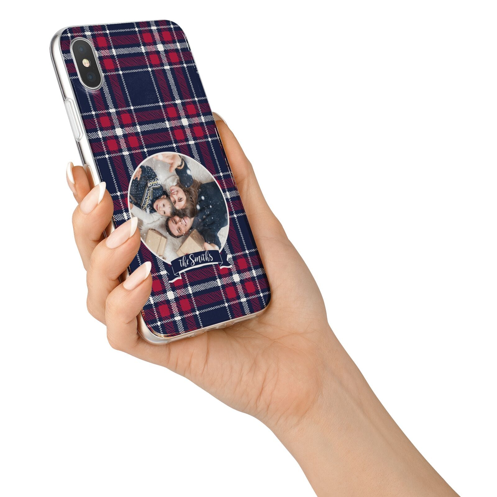 Tartan Christmas Photo Personalised iPhone X Bumper Case on Silver iPhone Alternative Image 2