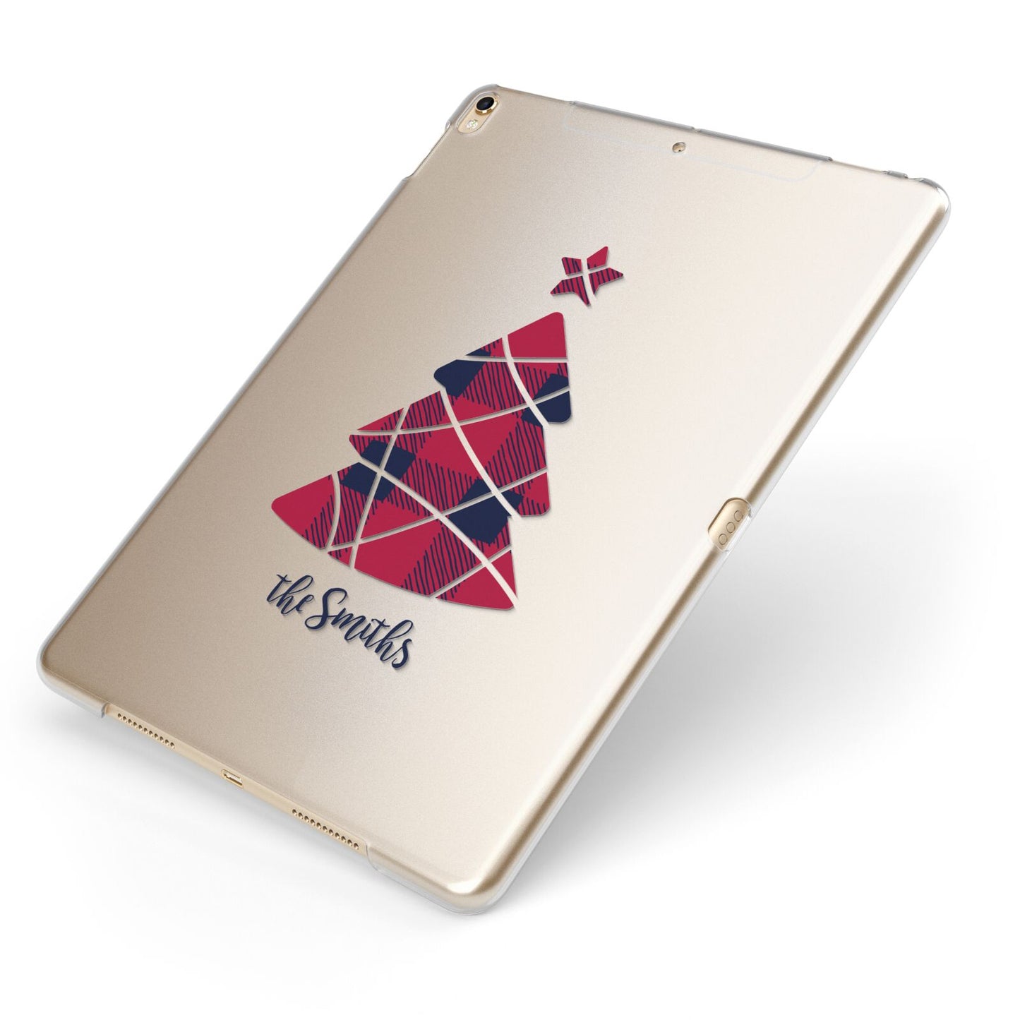 Tartan Christmas Tree Personalised Apple iPad Case on Gold iPad Side View