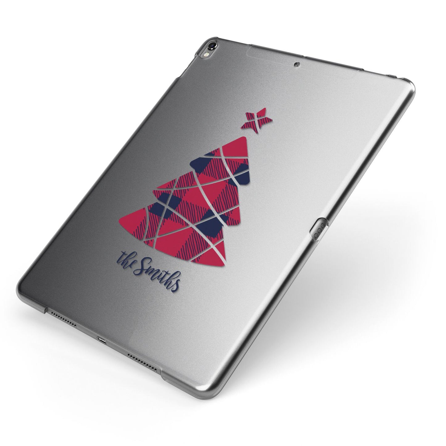 Tartan Christmas Tree Personalised Apple iPad Case on Grey iPad Side View