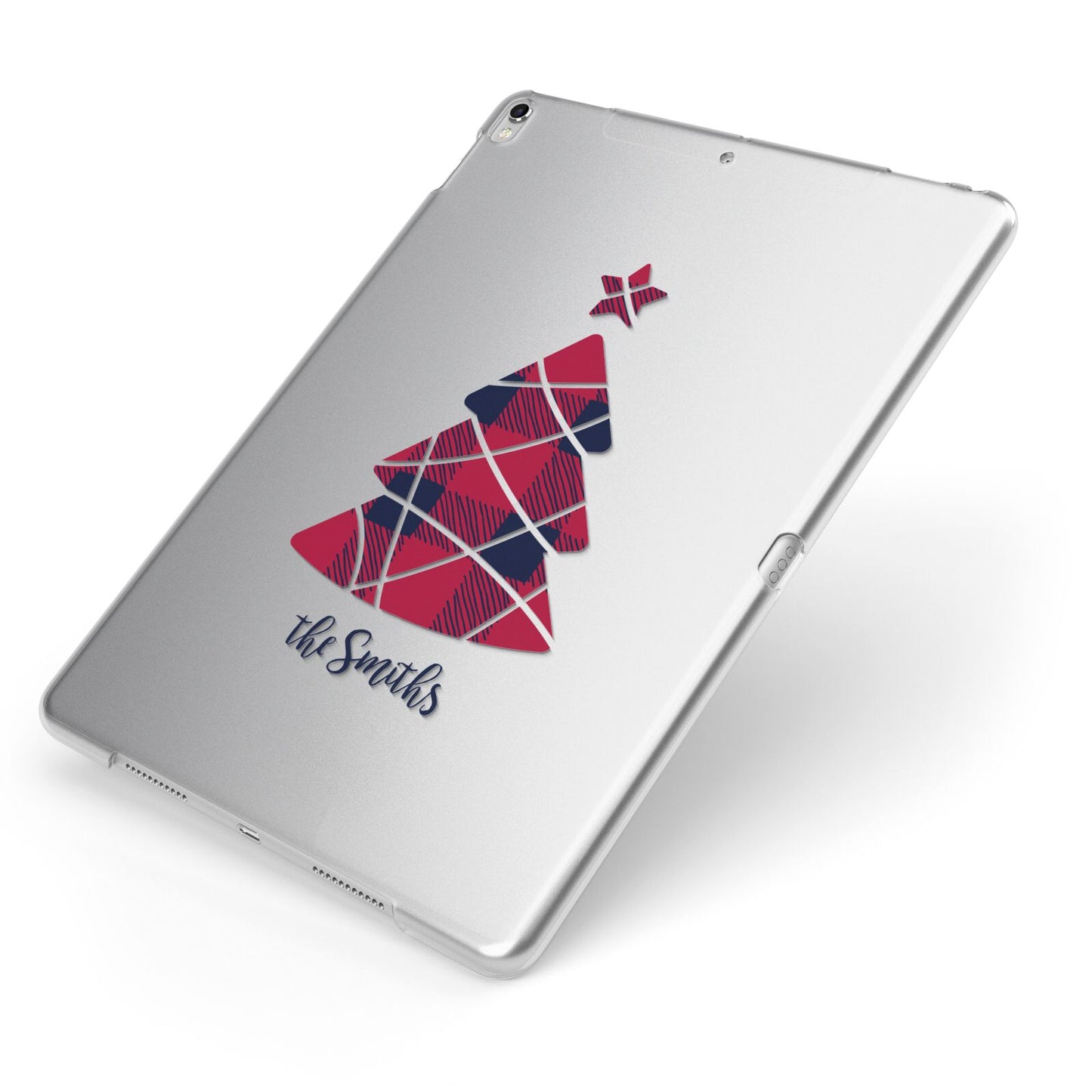 Tartan Christmas Tree Personalised Apple iPad Case on Silver iPad Side View