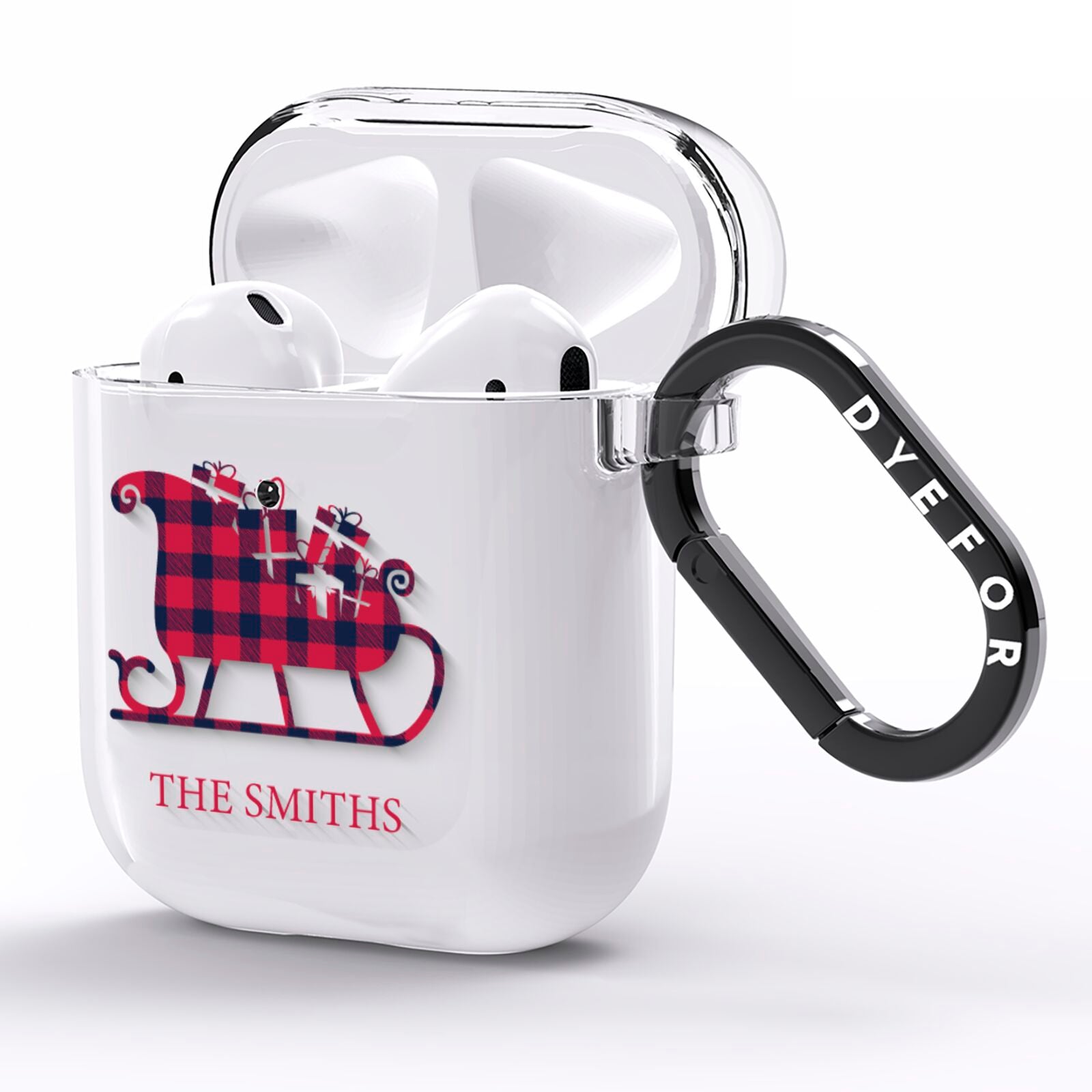 Tartan Santa Sleigh Personalised Surname AirPods Clear Case Side Image