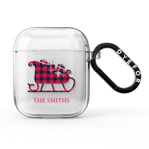 Tartan Santa Sleigh Personalised Surname AirPods Case