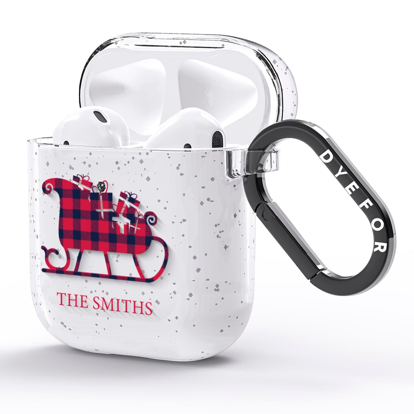 Tartan Santa Sleigh Personalised Surname AirPods Glitter Case Side Image