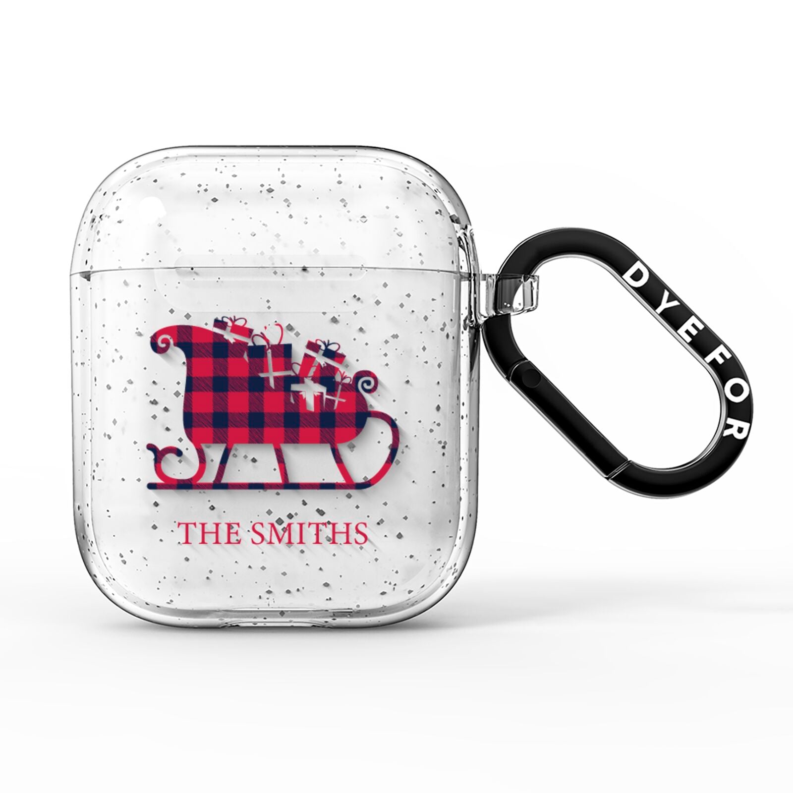 Tartan Santa Sleigh Personalised Surname AirPods Glitter Case