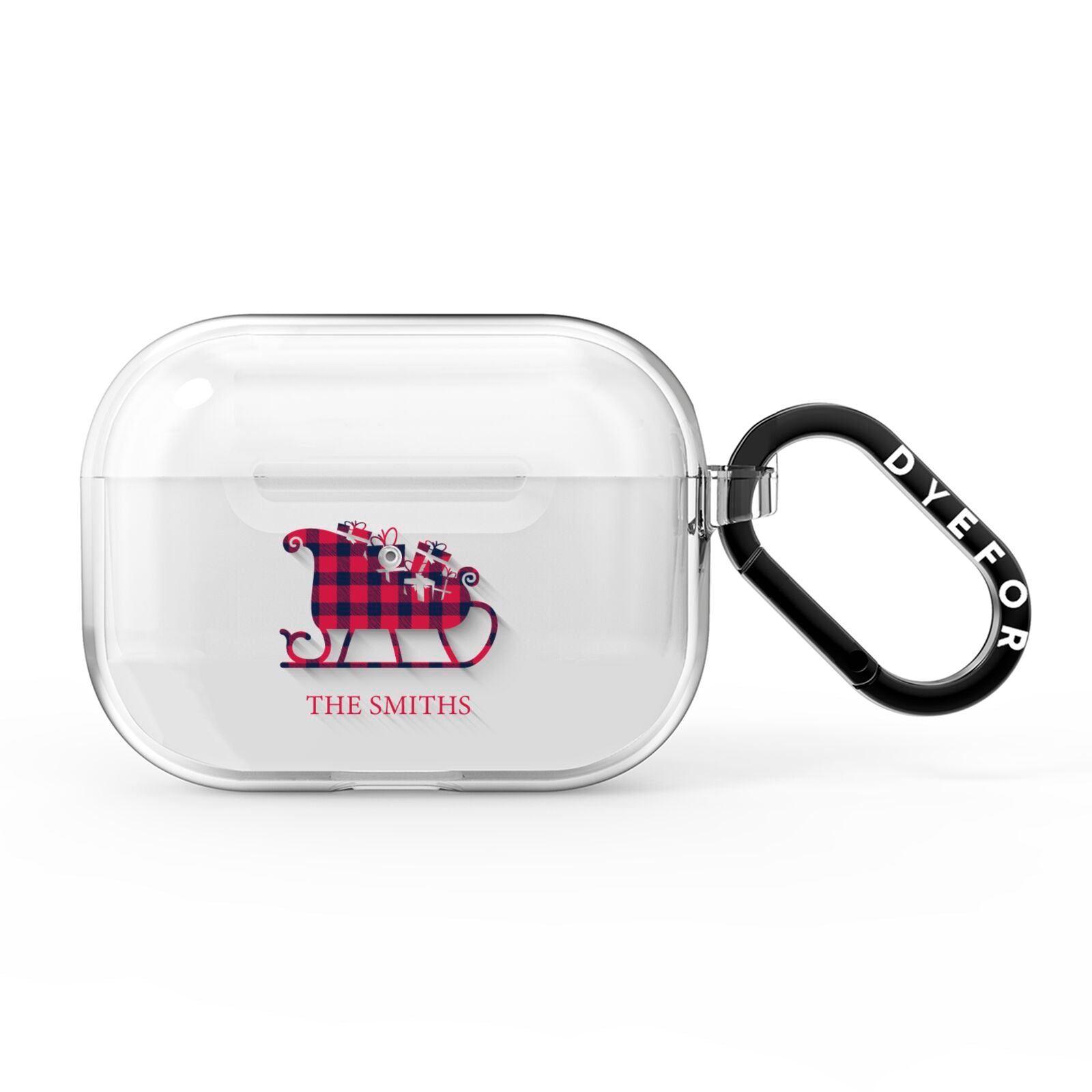 Tartan Santa Sleigh Personalised Surname AirPods Pro Clear Case